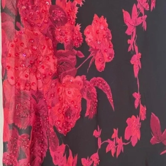 Whimsygoth Black & Red Beaded 90's Dress with Cowl Neck & Asymmetrical Hem Sz 12 - Picture 3 of 8